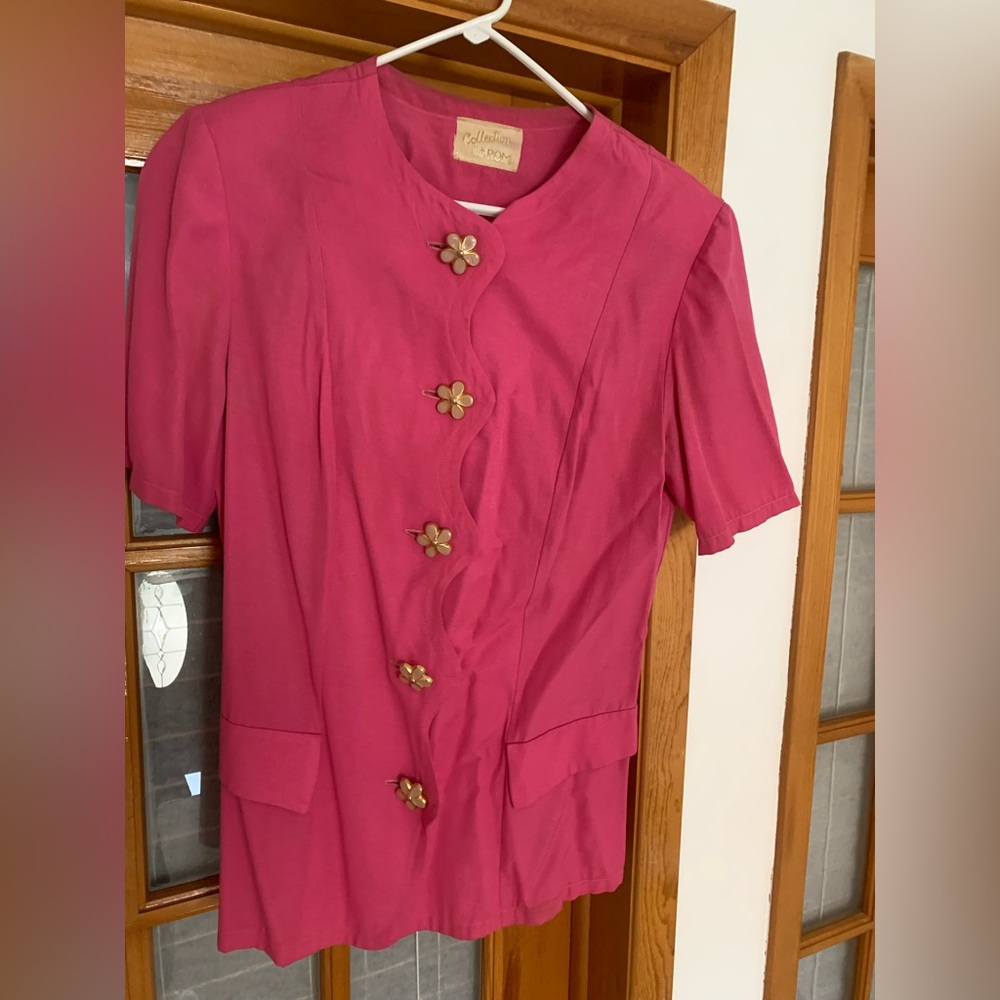 Vibrant Pink blaxer with Floral Buttons